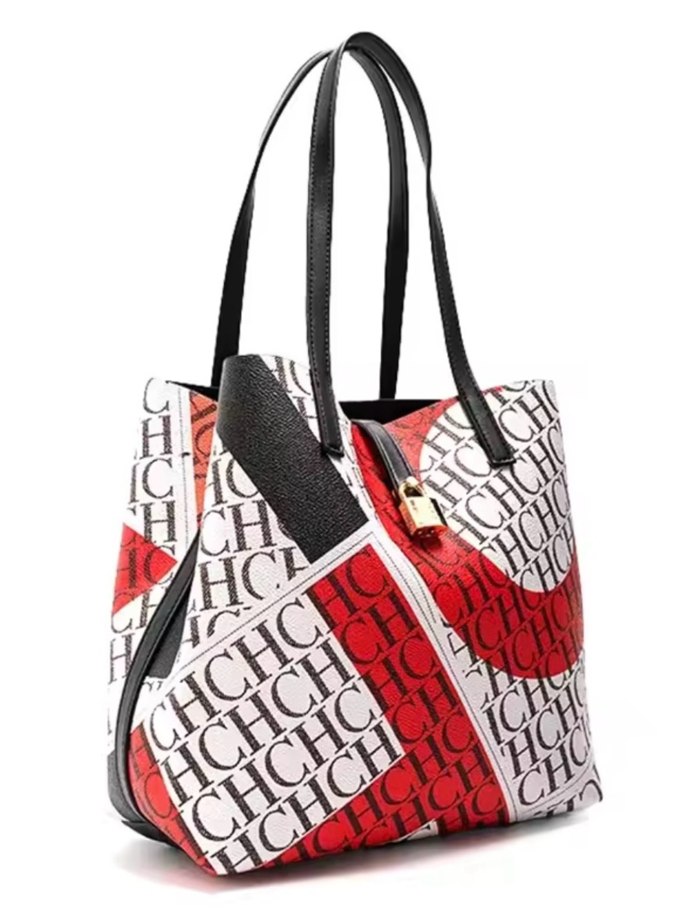 Elegant Monogram Geometric Tote Bag in Red & White